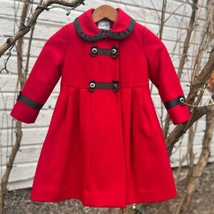 Vintage Rothschild By Tanorio, Red, Wool, Girl’s Dress Coat, Sz 4
